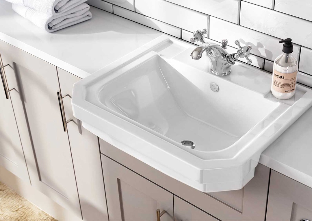 Close up of a white integrated sink