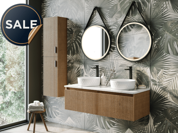 Robur ribbed natural wood sink cabinet