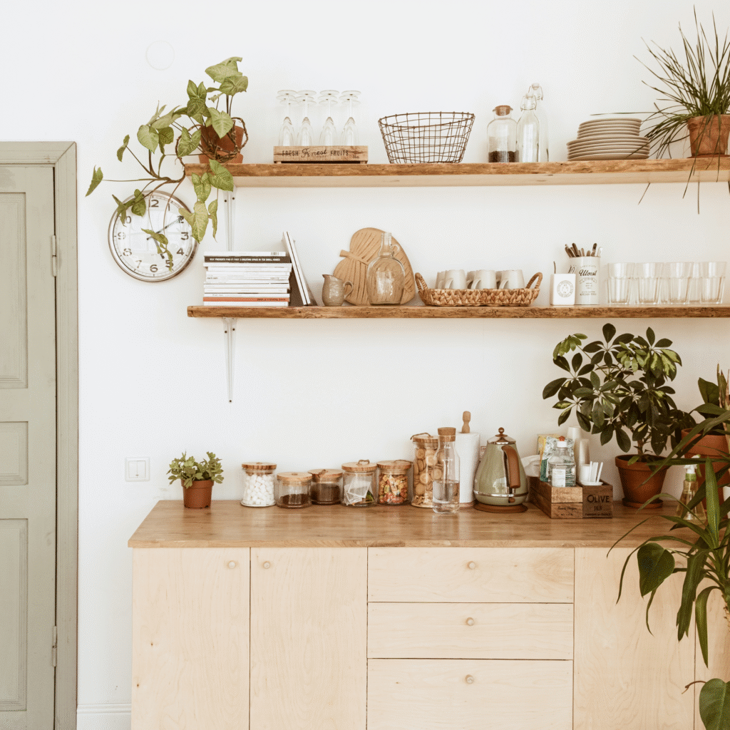 bespoke kitchen floating wooden shelves